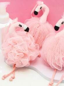 1 cái bông tắm hình chim hồng hạc dễ thương màu hồng dành cho bé gái, bàn chải tắm tẩy tế bào chết, massage lưng, bóng làm sạch, sữa tắm tạo bọt dạng lưới - Nhiều màu - Xem 2