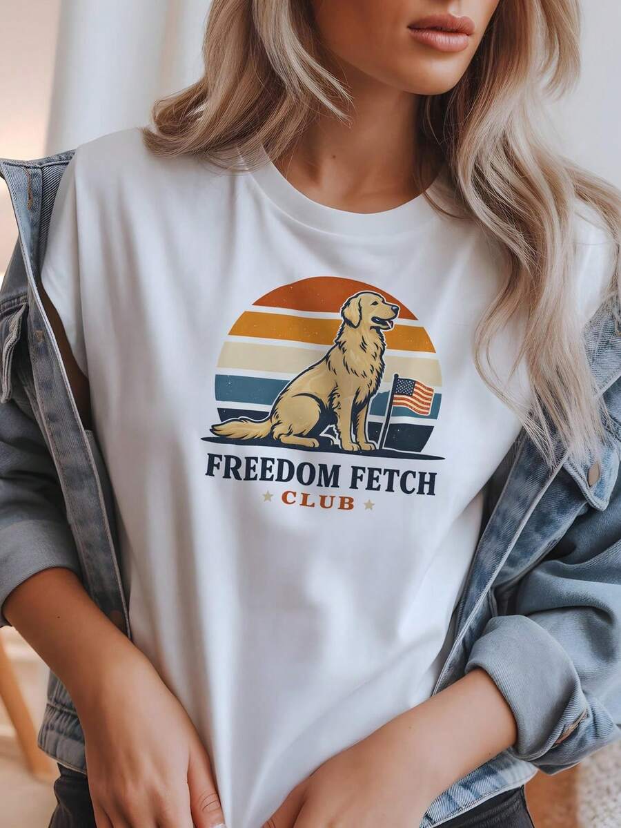 Camiseta patriótica Golden Retriever, R USA Dog Lover T1EE, atuendo para el Día de la Independencia. Camiseta unisex de algodón puro de 220 g, peso ideal para todas las estaciones, adecuada tanto para hombres como para mujeres. Tejido duradero de alta calidad, suave al tacto y de larga duración. Parte superior transpirable. Adecuada para la primavera y el verano de las mujeres, vacaciones, Día de la Madre, Día de la Independencia. - Blanco - Ver 1