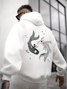 Sudadera con Capucha Estampada de Moda - Blanco - Ver 7