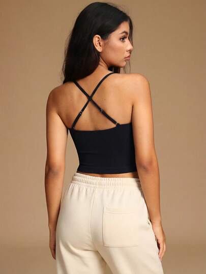 VVX Women Criss Cross Straps Backless Workout Crop Tank Tops Scoop Neck Sexy Seamless Ribbed Solid Color Yoga Camisole For Sport Gym Dailywear All Seasons
