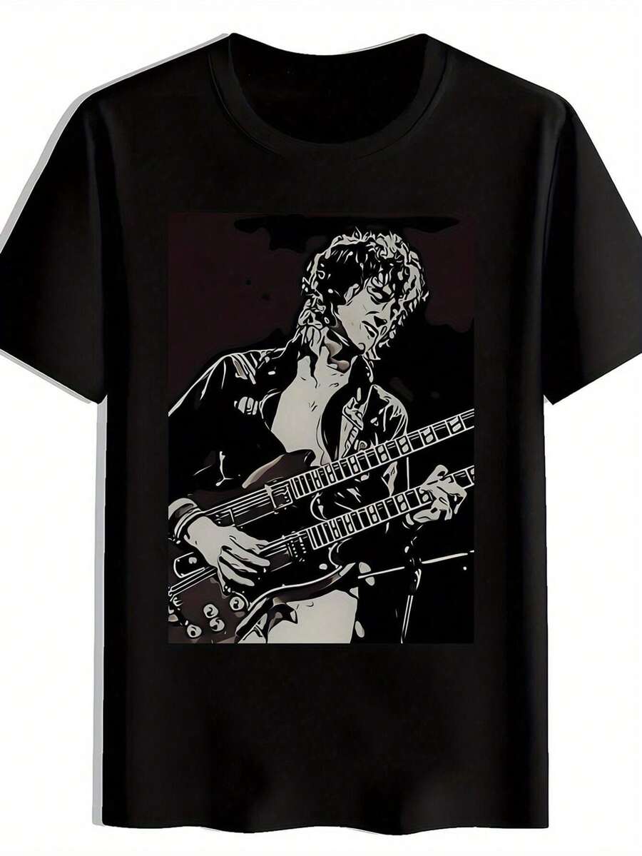 T-shirt för män med dubbelkrage och gitarrmönster - Iögonfallande enfärgad musikkonst med högkontrast linjekonst, mjuk svart slim-fit kortärmad t-shirt med rund hals, en idealisk present till gitarrälskare och musiker, geometriskt mönster, avslappnad stil, leverans från lokalt lager. Herrkläder herr-t-shirt - Iögonfallande enfärgad musikkonst med högkontrast linjekonst bomullsmönster t-shirt - Iögonfallande enfärgad musikkonst med högkontrast linjekonst festivalkläder för kvinnor, t-shirt, sommarkläder, festkläder, vardagskläder, perfekt för fester och familjesemester. - Svart - Visa 1