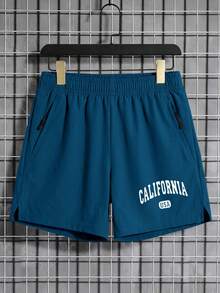1pc Tween Boy Casual Sports California Letter Graphic Tee, Spring/Summer - Teal Blue - View 1