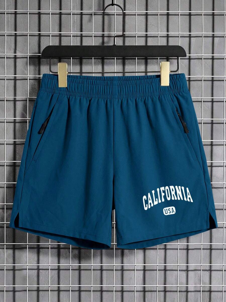 1pc Tween Boy Casual Sports California Letter Graphic Tee, Spring/Summer - Teal Blue - View 1