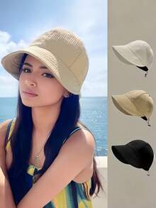 1pc Women's Foldable Sun Hat, Minimalist Design Sun Hat, Wide Brim Beach Hat, Waffle Texture Versatile Sun Hat For Women, Suitable For Beach Vacation, Outdoor Travel, Great Gift For Family And Friends - A - View 1