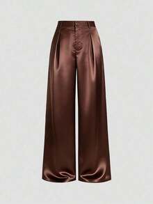 Pantalones anchos de mujer vintage elegantes con textura y plisados, para otoño/invierno - Café integral 2 - Ver 7