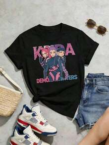 Women's T-shirt Vintage Ropa de Verano para Mujer, Camiseta de Algodón Suave y Casual con Cuello Redondo, Serie  y Estampado de Anime de Dibujos Animados.Fashion  Gothic style - Negro - Ver 2