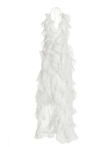 Vestido fiesta tirantes transparente con escote V elegante - Blanco - Ver 6