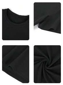 Women's Short Sleeve T-Shirt | Shipped From Mexico | High-Quality Breathable Fabric | Loose-Fitting Black And White Short Sleeve T-Shirt For Women With The Print "With God, All Things Are Possible." | Machine Washable | Casual Crew Neck Sports Top | Comfortable Fashion | Leisure - 黑色 - 查看 4