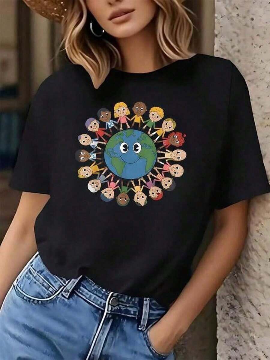 Camiseta Para Mujer Del Día De La Tierra, Paz Mundial, Salvar El Planeta, Medio Ambiente 1 Pcs Women's T-Shirt Funny d Graphic Short Sleeve Tee Novelty Shirt Casual Crew Neck Top 220gblusas para mujer,blusas casuales para dama,tops,, mujer premium,y2k,playeras de mujer curvy,ofertas y liquidaciones ropa mujer,playeras deportivas para mujer,,playeras de hombre, mujer,blusas>elegante 8LBY Blusas Bonito 100% Cotton - Negro - Ver 1