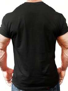 Men'S T-Shirt With 'Yingji' Pattern Print, Featuring A Unique Design For Men, Perfect For Casual Summer Wear, Stylish Short-Sleeve Comfortable And Versatile Summer Top. - 黑色 - 查看 2