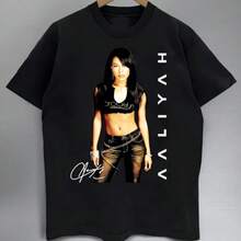 Retro GraphicAali Yah Brooklyn Crop Top Vintage Graphic T-Shirt, 90s R&B Hip Hop Retro Tee With Signature,Camisetas populares de  para uso diario,Ropa de verano, ropa para niños y niñas,camisetas de apoyo para el Mundial,Camisetas del Mundial 2026,Camisetas estampadas,Camisetas estampadas, - Negro - Ver 1