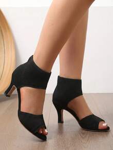 [2026 Hot Selling] Must-Have High Heels For Spring And Summer! Women's Solid Color T-Strap High-Heeled Sandals, Stylish Open-Toe Dress Shoes. ✅ Comfortable To Wear: Sturdy Heel Design, Non-Slip Sole. Suitable For Wedding Parties. ✅ Stylish Design. ✅ Available In 4 Classic Colors: Red / Pink / Black / Yellow, Easily Match Dresses And Jeans. - Nâng cấp chất lượng màu đen - Xem 2