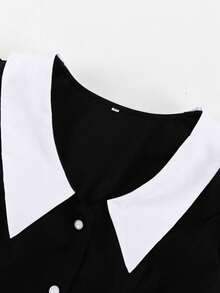 Vestido negro francés ins 2026, cuello solapa bicolor, corte ajustado favorecedor - Negro - Ver 4