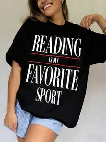 Camisetas Premium Casuales Unisex Lindas, Camiseta Vintage con la Frase 'La Lectura Es Mi Deporte Favorito', Camiseta para Lectores, Regalo para Lectores de Libros, Regalo para Profesores de Inglés, Camiseta para Ratones de Lectura, Camiseta de Bibliotecario, Regalo para Amantes de los Libros, Camiseta de Algodón 100% de Manga Corta, Estilo Clásico, de Algodón Grueso, con Estampado Gráfico, Top Casual de Manga Corta para Mujer 2025 - Negro - Ver 3