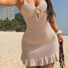PariChic New Summer Beach Vacation Hollow Spaghetti Strap V-Neck Sexy Bombshell Dress, French Coastal Style Shell Decor, Bohemian Relaxed Vibe, Lazy Vacation Atmosphere, Versatile Casual Daily Wear, Bikini Vacation, Retro French European Style Women Knit Dress Women Vacation Dress Beach Vacation Dress Women Sundress Summer Beach Sundress Sexy Vacation Dress Seashell Dress Sexy Sundress Sexy Summer Dress Brunch Dress Women Summer Dresses Women Holiday Dress Summer Casual Sun Dresses Womans - Caqui - Ver 11