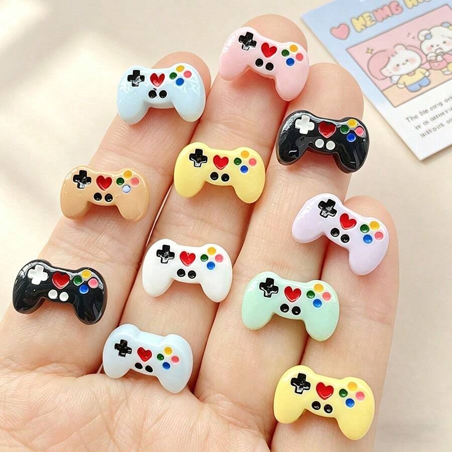 10/30/50pcs Miniature Resin Game Controller Charms - Cute Kawaii Flat Back Craft Decorations, Suitable For DIY Phone Cases, Scrapbooking And Jewelry Making, Cartoon Style Heart-Shaped Video Game Accessories, Game Accessories - Random Mix - Multicolor - View 1