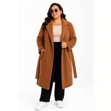 Plus Size Long Wool Overcoat With Belt Sbtpl-009 - Camel - View 5