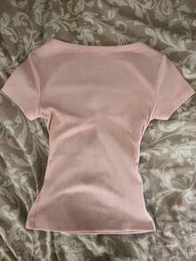 Camiseta de manga corta con cremallera frontal de 2 vías y adorno de encaje para mujer - Multicolor 14 - Ver 2