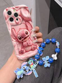 Disney Has Authorized, Phone Case - Chain Set, The Stitch Lilo & Stitch 3D Phone Case Plus A Silicone 3D Stitch Bracelet With Metallic Ring Removable Bracelet, Stitch And Angel Pattern, Compatible With Iphone17/16/15/14/13/12/11/XS/XR/X Plus Pro Max, A Stylish Cartoon Phone Case, The Perfect Gift Choice, Phone Protection, Durable Phone Cover, Great Gift For Friends And Family. - White - View 2