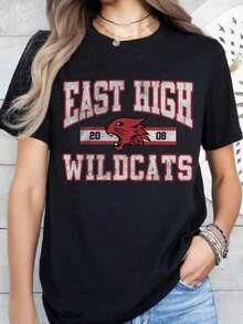 High School Musical The Series East High Mascot Logo Tee Women's Fashionable Creative Print Casual T-Shirt, Short Sleeve, Round Neck, Summer T-Shirt Women Festive Celebration Shirt Party Wear Top - 黑色 - 查看 5