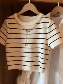 Camiseta casual ajustada de rayas, nueva llegada de primavera/verano, la talla grande vendida - Multicolor 2 - Ver 4