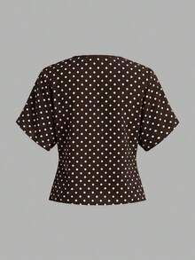 Camisa blanca sólida con mangas de murciélago, doble botonadura y frente abierto elegante - Marrón 2 - Ver 6