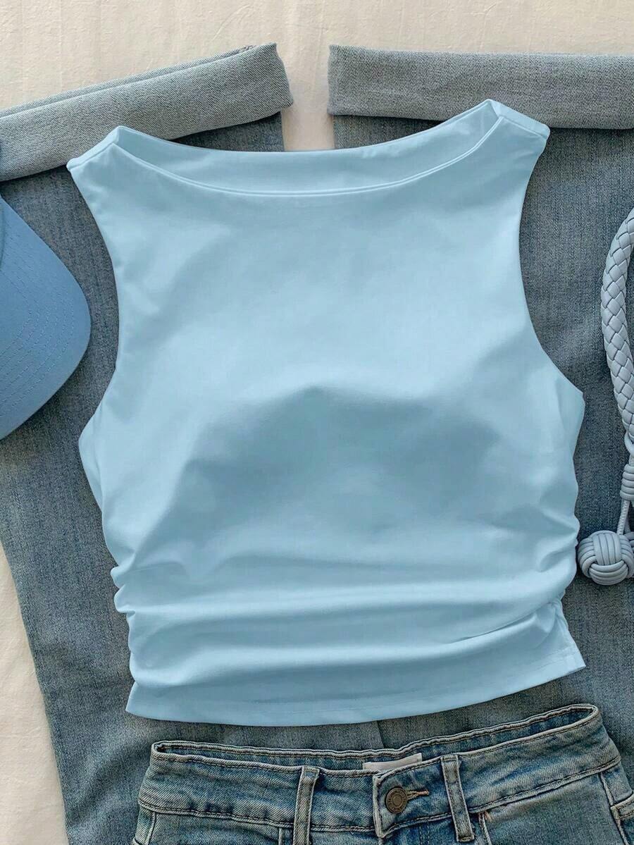 Camiseta de tirantes de algodón puro, primavera/verano - Azul - Ver 1