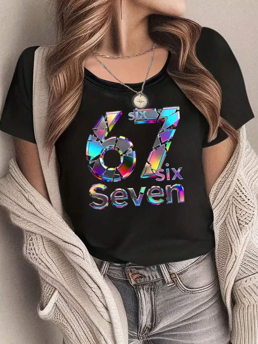 Camiseta para mujer con estampado de números genial, estilo urbano y casual