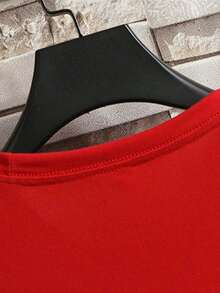 Camiseta de manga corta para primavera y verano, estilo americano, con logotipo estampado, para jóvenes hombres, cuello redondo, holgada, casual y versátil. - Rojo - Ver 5