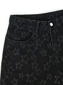 ONE.DINY Men's Retro Jacquard Loose Wide-Leg Jeans, Men's Fashion Streetwear Loose Casual Pants - Black - View 6
