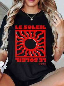 Gráfico de sol radiante con rayos ondulados que simbolizan energía vital y optimismo reflejando la fuerza interior y la luz propia camiseta para mujer 100% algodón cómoda y moderna - Negro - Ver 2