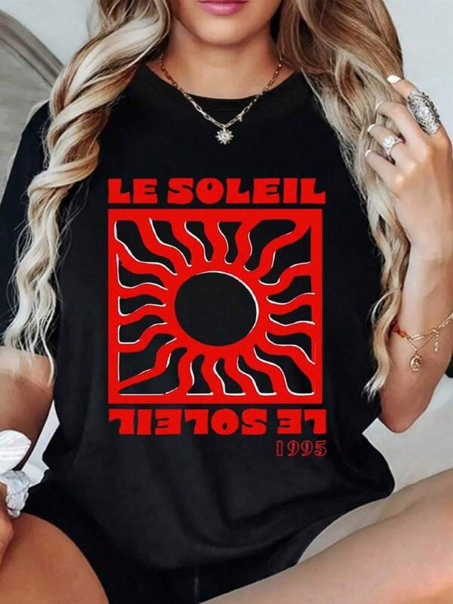 Gráfico de sol radiante con rayos ondulados que simbolizan energía vital y optimismo reflejando la fuerza interior y la luz propia camiseta para mujer 100% algodón cómoda y moderna