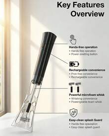 Milk Frother Handheld Rechargeable, Low Noise Electric Coffee Frother Wand With Stand, Stainless Steel Shaft, Anti-Accidental Start, 2 Double Coil Whisks, Kitchen Gifts - White - View 2