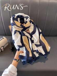 1 pieza Pañuelo con estampado geométrico - Suave y transpirable, de moda y versátil, adecuado para mujeres - Uso casual al aire libre y protección solar, pañuelo con estampado de lazo - Multicolor - Ver 1