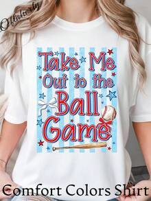 "Take Me To The Baseball Game" T-Shirt, Flirty Baseball Bow Tie, Baseball Mom T-Shirt, "Hit The Damn Ball" T-Shirt. Unisex 220g Pure Cotton T-Shirt, Ideal Weight For All Seasons, Suitable For Both Men And Women. Durable, High-Quality Fabric, Soft To The Touch And Long-Lasting. Breathable Top. Suitable For Women's Spring And Summer, Holidays, Mother's Day, And Independence Day. - 白色 - 查看 1