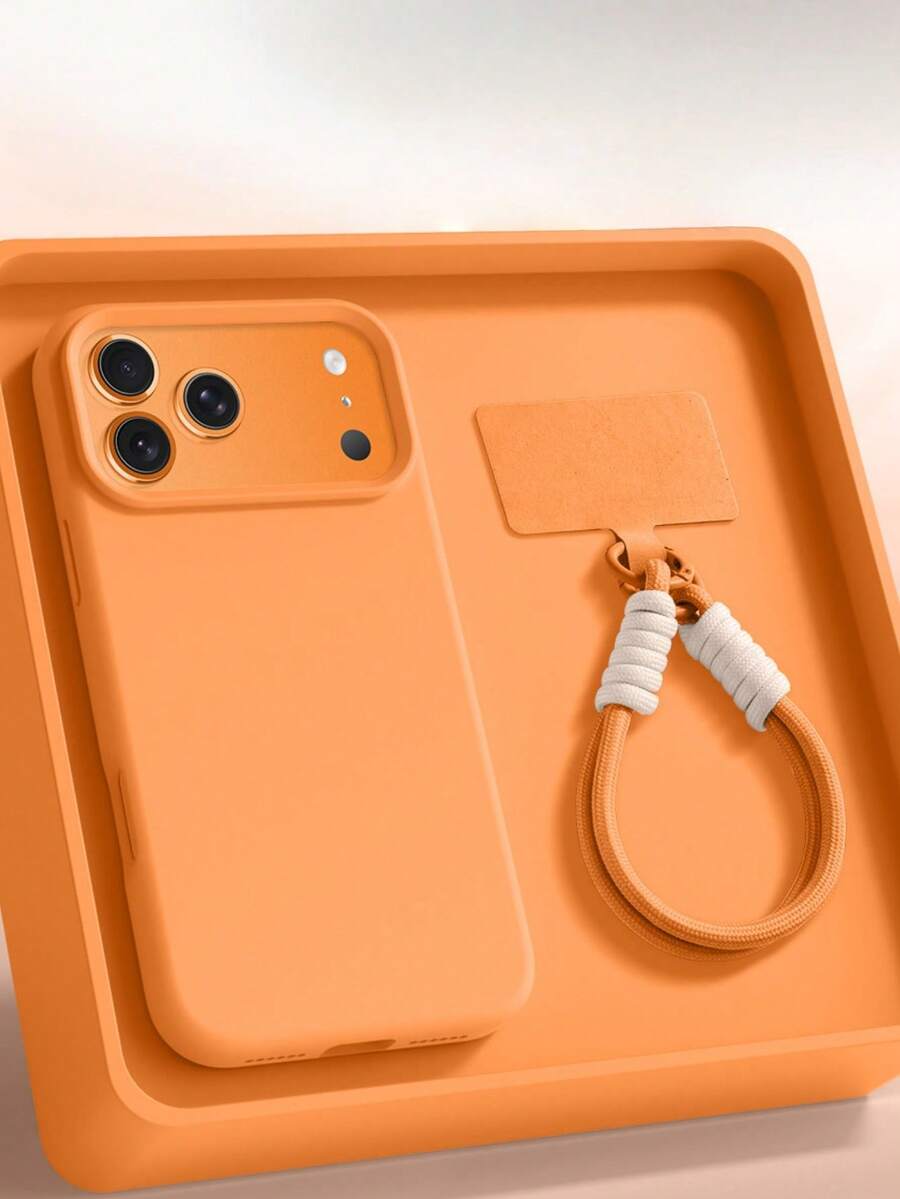1個裝頂級基本款純色糖果色液態矽膠手機殼 + 短掛繩,適用於 iPhone 17 16 15 14 13 12 11 Pro Max Plus Air 柔軟背蓋 - 橘色 - 查看 1