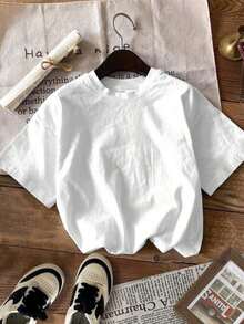 Camiseta de manga corta con cuello redondo para niño, estilo casual, deportivo, retro americano, con estampado de dibujos animados, estilo vacacional, sencilla y relajada, adecuada para primavera/verano, uso diario, estilo urbano, hogar, vacaciones, moda de primavera y verano, conjuntos de verano, comodidad fácil, capas para niños, niños con estilo, ropa casual, camisetas gráficas para niños, regreso a la escuela, ropa de primavera y verano, regreso a casa. - Blanco - Ver 3