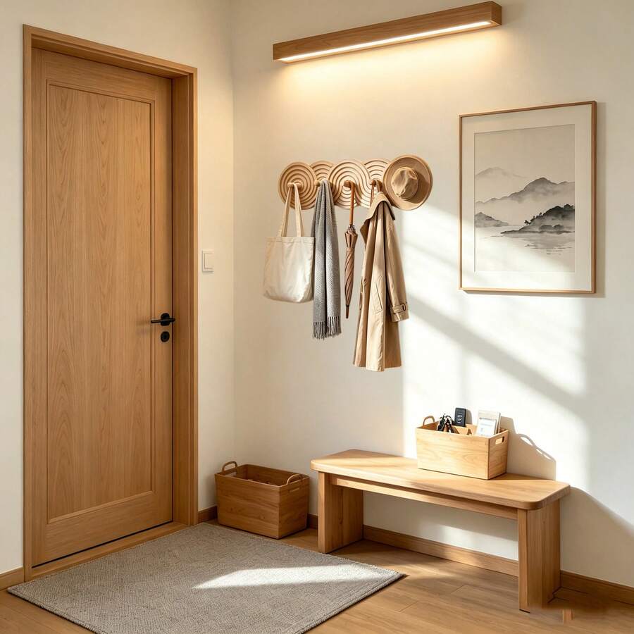YXVVMQ Móc treo quần áo bằng gỗ kiểu Bohemian với họa tiết sóng độc đáo, 5 móc treo tối giản, móc treo chìa khóa gắn tường kiểu mộc mạc, phù hợp cho lối vào, phòng ngủ, trang trí nhà kiểu Boho, có thể treo túi xách, mũ, khăn quàng cổ, chìa khóa. - Màu gỗ - Xem 1