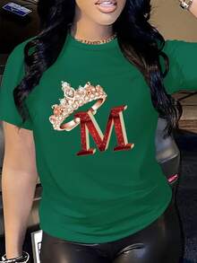 Carnaval, Día de la Madre, Día de San Valentín, moda femenina, letras, estampados, impresión direccional, sudadera de cuello redondo para primavera y otoño, camiseta de mujer - Negro - Ver 9
