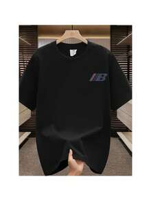 [Cotton T-Shirt] Men's Casual Cotton T-Shirt | 180gsm | Cotton | Crew Neck, Slight Stretch, Heavyweight Knit Fabric, Loose Fit | Summer Top | independence Day, Thanksgiving, Christmas, Father's Day - Preto - Ver 1