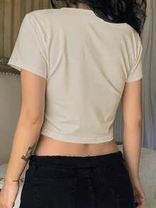 Dreamy Landscape Of A Tale Castle Printed Women'S Inspired T-Shirt, Short Round Neck Top - White Lightweight Casual Spring And Summer Design With Icon - 杏色 - 查看 2