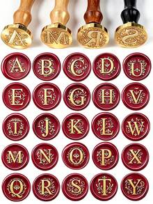 Kepala Stempel Lilin Huruf A-Z/Gagang Kayu, Set Stempel Lilin Lebah, Cocok Untuk Dekorasi Undangan Pernikahan, Kemasan Minuman Beralkohol, Kemasan Hadiah - Sepotong Tunggal - View 3