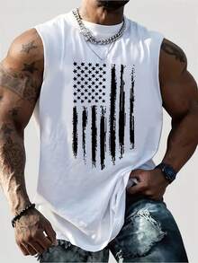 Men'S Breathable Sleeveless Tank Top With Distressed American Flag Graphic - Sporty Casual Crew Neck Athletic Shirt For Gym, Outdoor & Casual Attire - Machine Washable Regular Fit H-Silhouette, Graphic Tank Top, Easycare Clothing, Gym Wear - Nhiều màu - Xem 1