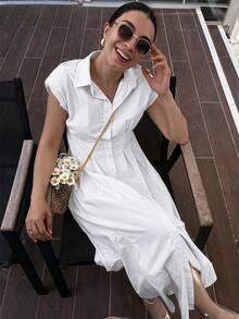 Đầm sơ mi trắng trơn thanh lịch, phong cách bohemian cổ điển, thích hợp cho nữ, đi nghỉ mát, du lịch, có cúc cài ẩn phía trước, túi, xẻ tà, eo cao, ôm sát, tay ngắn, dáng maxi, phù hợp cho mặc hàng ngày, đi làm, đi nghỉ mát, đi biển, đám cưới, tiệc tùng, du lịch, tiệc trà, lễ hội âm nhạc, đi học. - trắng - Xem 6