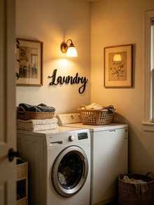 1pc Metal Wall Art Decor, Farmhouse Style Laundry Room Sign, Hanging Decoration - Suitable For Bathroom, Laundry Room, Elegant Room Decor - Black - View 1