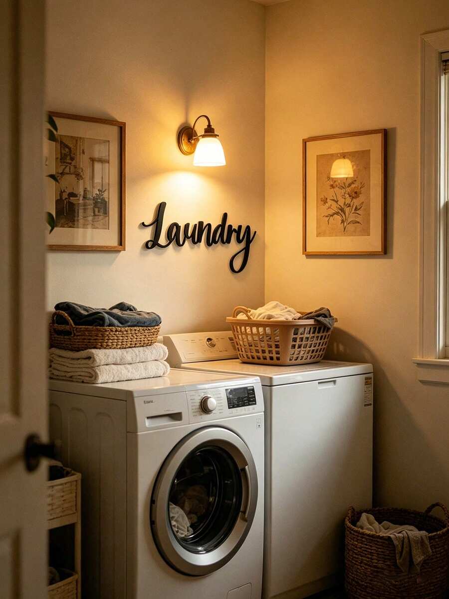 1pc Metal Wall Art Decor, Farmhouse Style Laundry Room Sign, Hanging Decoration - Suitable For Bathroom, Laundry Room, Elegant Room Decor - Black - View 1