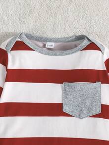 3pcs/Set Baju Terusan Bayi Laki-laki Kasual Nyaman Musim Semi Musim Gugur Baru Motif Bintang Garis Tipis Lengan Panjang - Merah - View 6