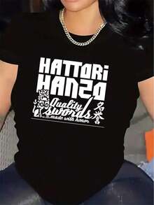 Women's Black T-Shirt With White Hattori Hanzo Sword Design - Lightweight, Durable, Comfortable Fit For Casual Wear, Perfect For Home Or Restaurants, Everyday Wear T-Shirt | Bold Graphic Design T-Shirt | Medium Stretch Fabric - 黑色 - 查看 6