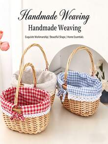 1pc Natural Woven Picnic Basket, Suitable For Camping, BBQ, Shopping, Home Storage, Holidays, Home Decor, Fruit & Vegetable Storage, Decorative Edging, Picnic Accessories - Multiple Styles - View 1