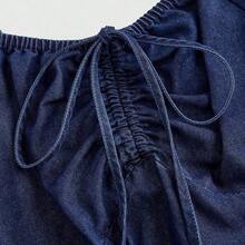 MOD Plus Size Denim Dress Sweet Bubble Sleeve Loose Fit Blue Dress,Bow Dress,Fall Women Dresses,Cruise Women Outfits,Homecoming Dress,Fall Wedding Guest Dress,Christmas Dress,Renaissance Dress - Lavado oscuro - Ver 4